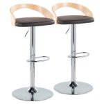 Grotto Brown Faux Leather Mid-Century Modern Adjustable Barstools (Set of 2) 9 Grotto Brown Faux Leather Mid-Century Modern Adjustable Barstools (Set of 2)