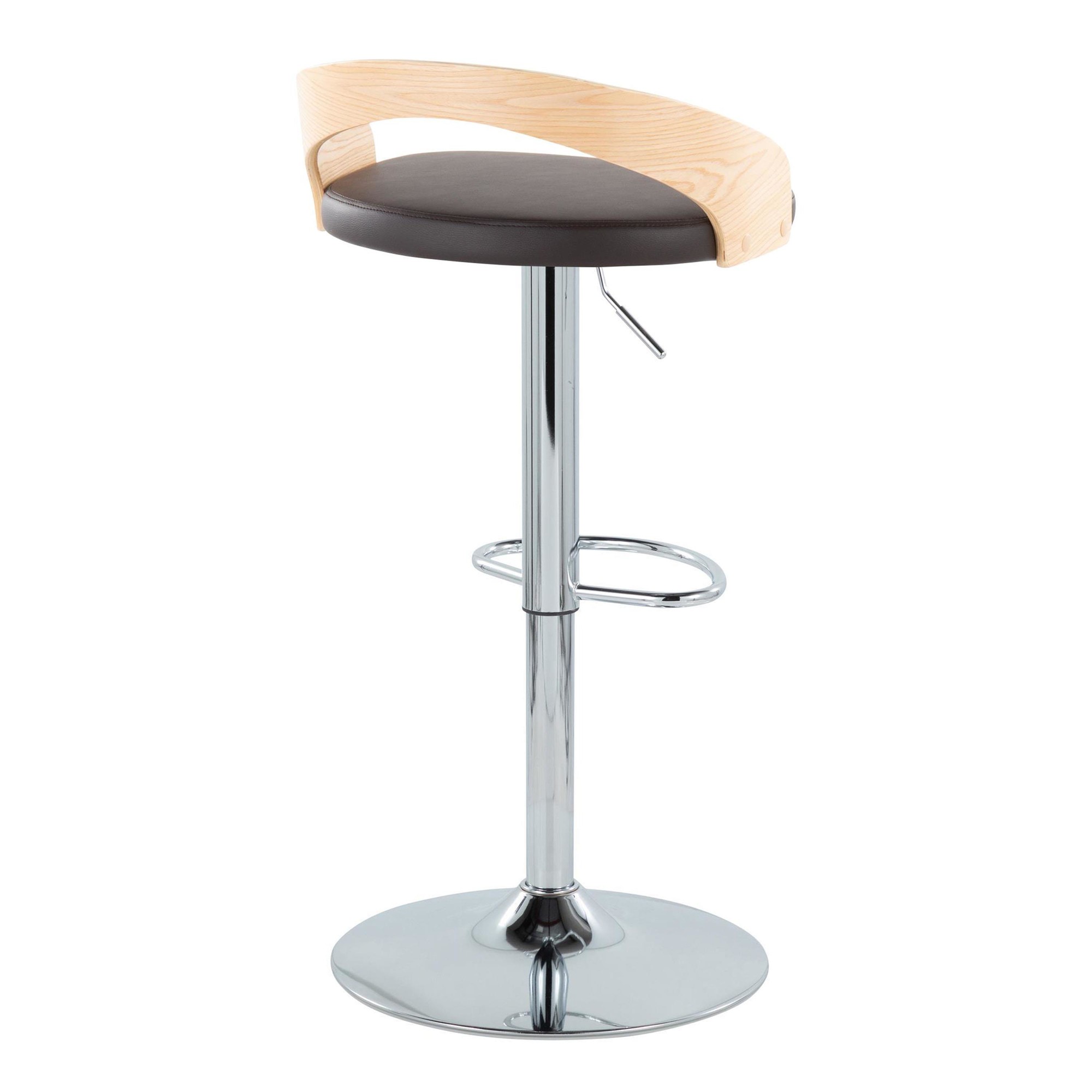 Grotto Brown Faux Leather Mid-Century Modern Adjustable Barstools (Set of 2) 4 Grotto Brown Faux Leather Mid-Century Modern Adjustable Barstools (Set of 2) - Image 4