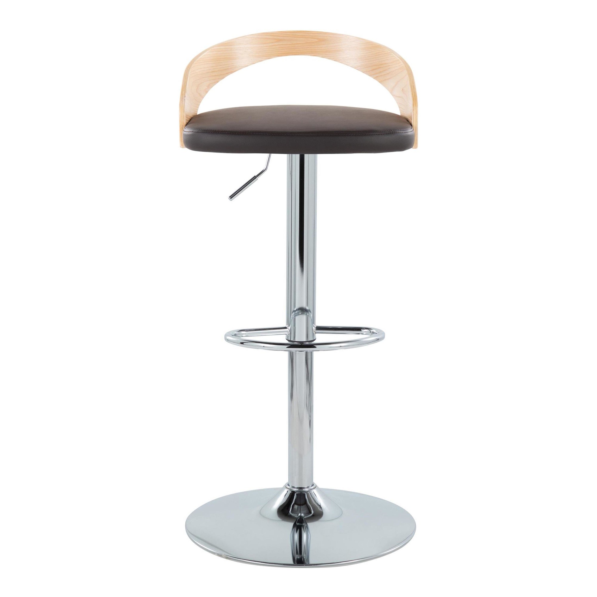 Grotto Brown Faux Leather Mid-Century Modern Adjustable Barstools (Set of 2) 5 Grotto Brown Faux Leather Mid-Century Modern Adjustable Barstools (Set of 2) - Image 5