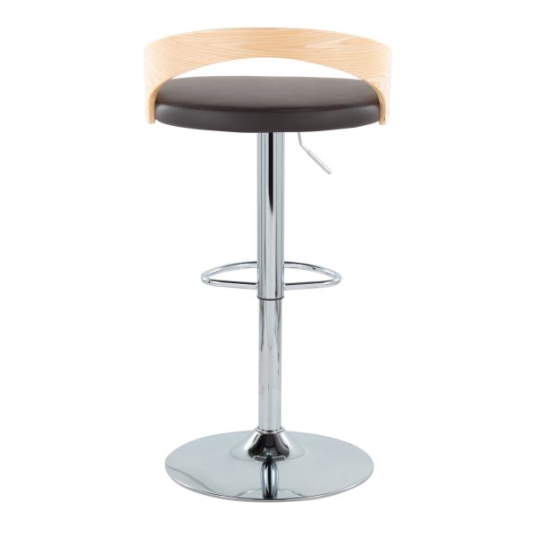Grotto Brown Faux Leather Mid Century Modern Adjustable Barstools Set of 2 5