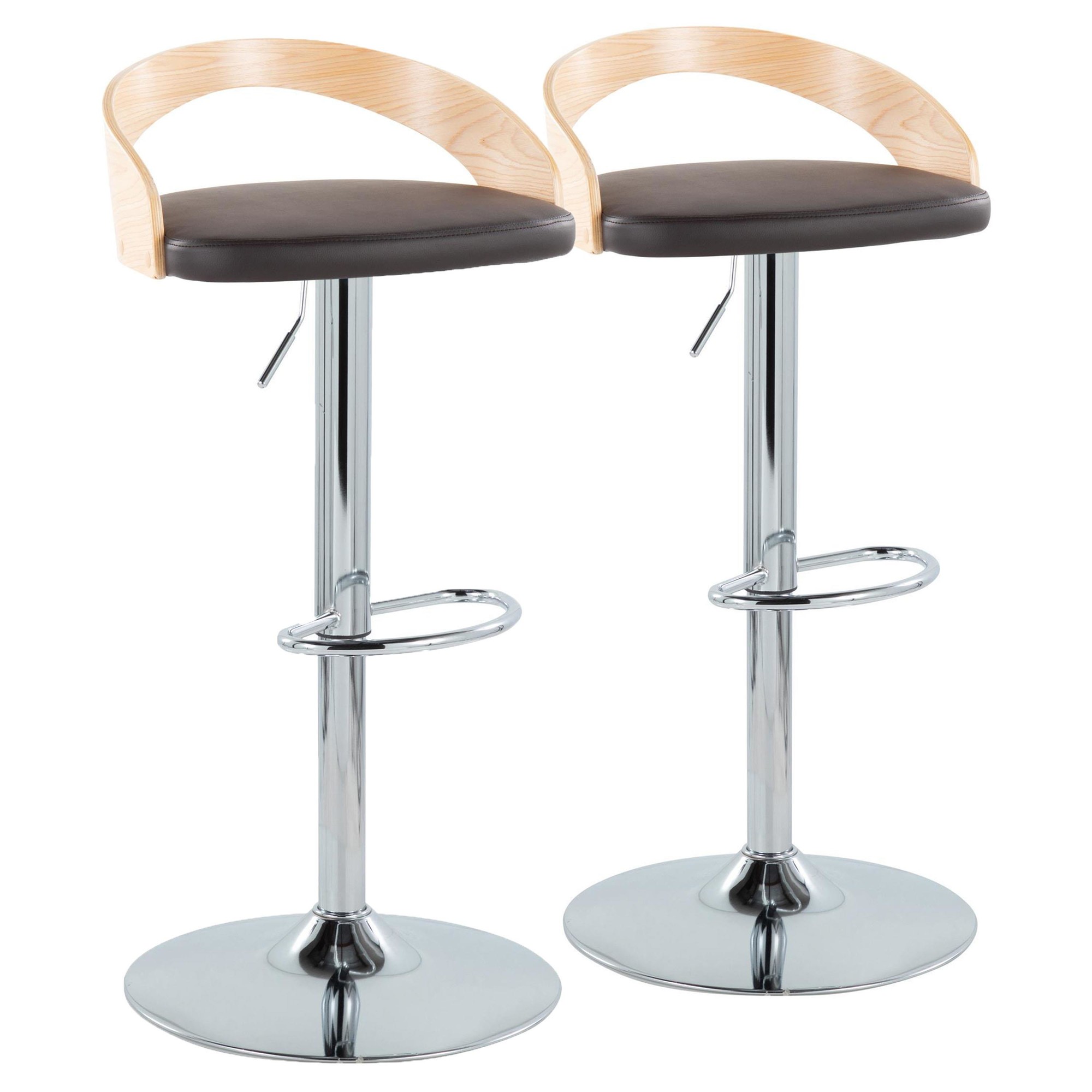 Grotto Brown Faux Leather Mid-Century Modern Adjustable Barstools (Set of 2) 1 Grotto Brown Faux Leather Mid-Century Modern Adjustable Barstools (Set of 2)
