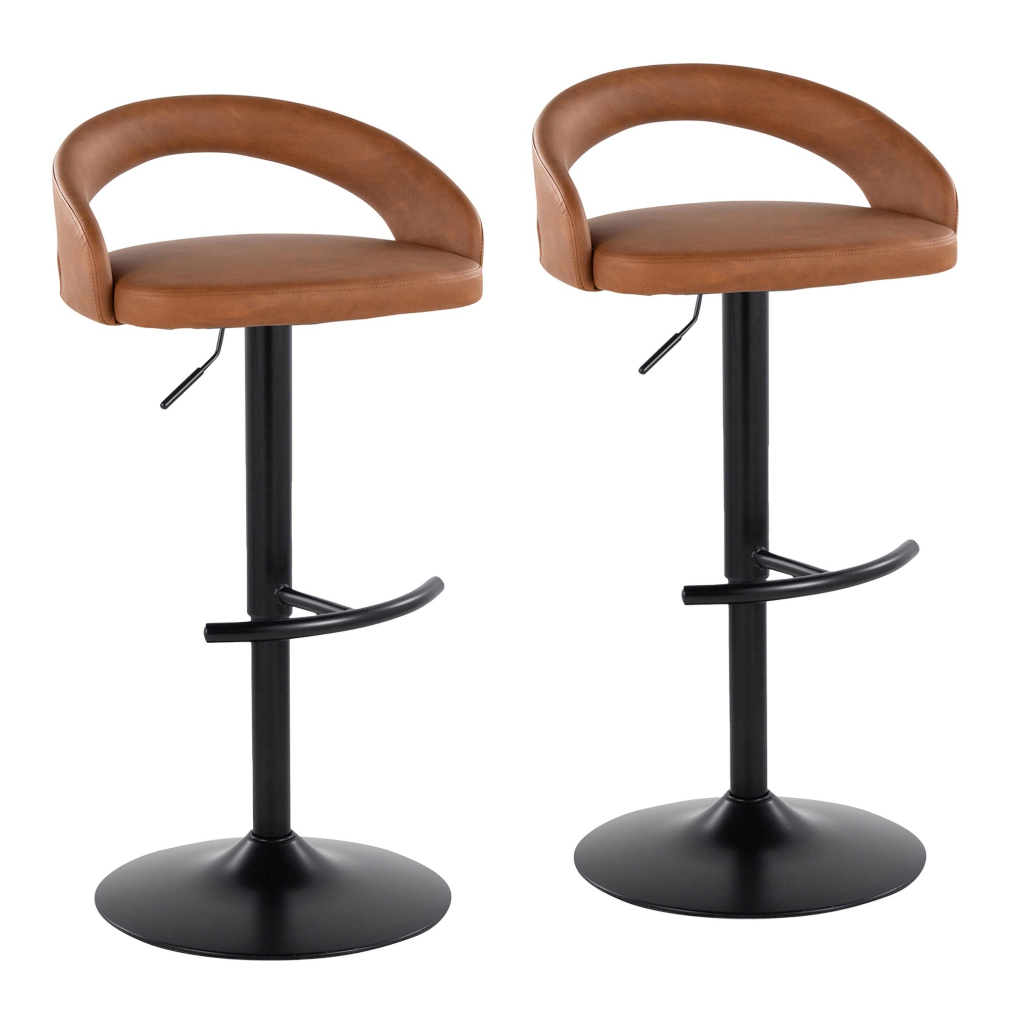 Grotto Camel Faux Leather Black Metal Contemporary Barstools (Set of 2) 3 Grotto Camel Faux Leather Black Metal Contemporary Barstools (Set of 2) - Image 3