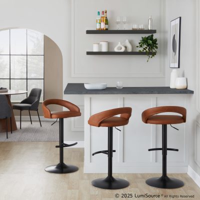 Grotto Camel Faux Leather Black Metal Contemporary Barstools (Set of 2)