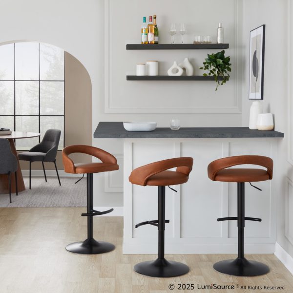 Grotto Camel Faux Leather Black Metal Contemporary Barstools Set of 2
