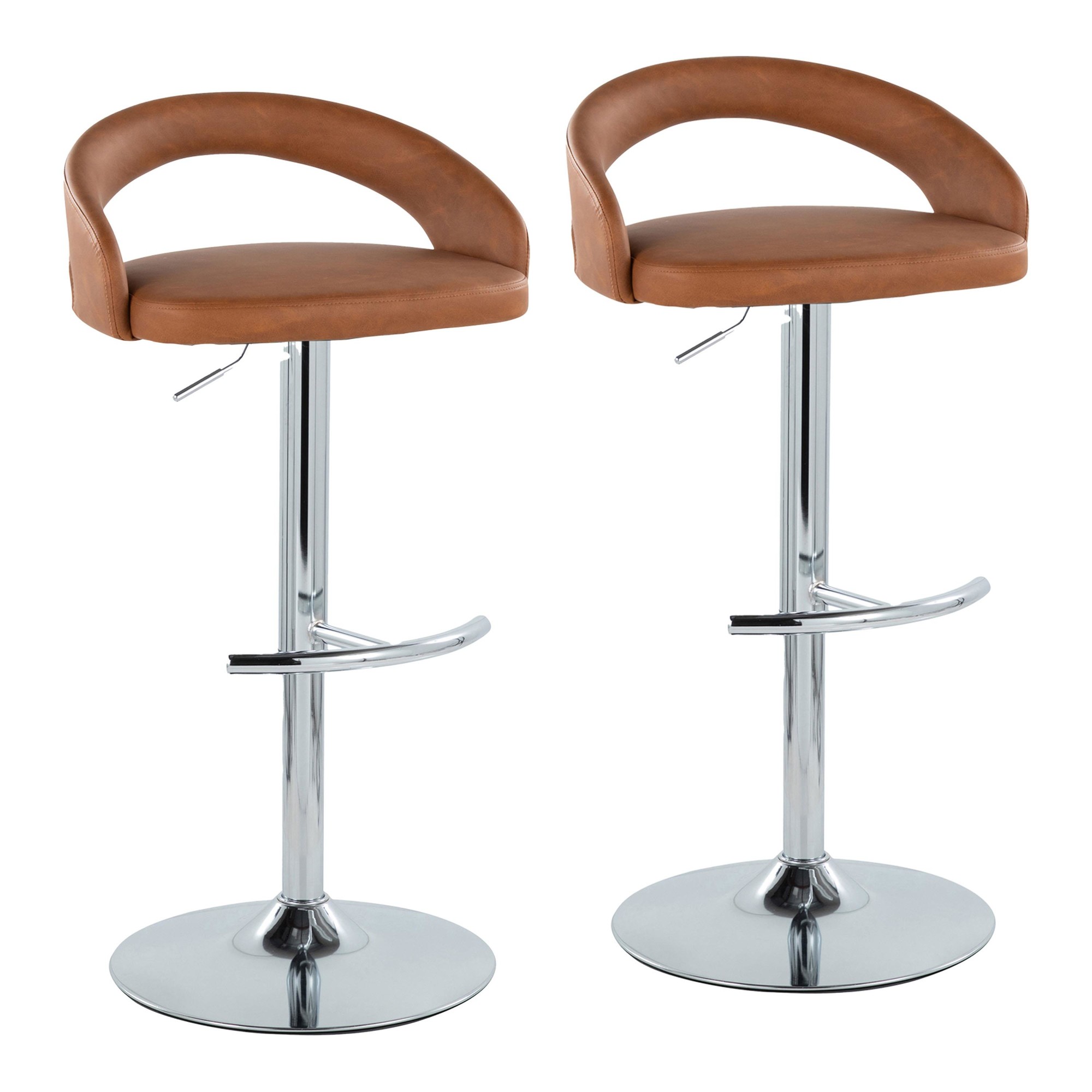 Grotto Camel Faux Leather Chrome Adjustable Contemporary Barstools (Set of 2) 3 Grotto Camel Faux Leather Chrome Adjustable Contemporary Barstools (Set of 2) - Image 3
