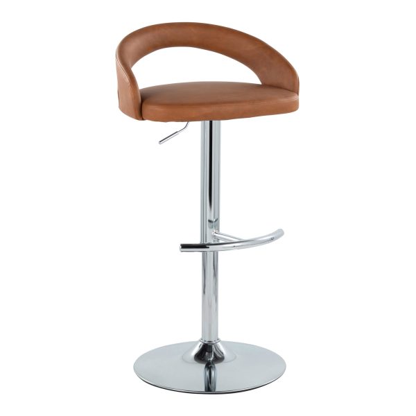Grotto Camel Faux Leather Chrome Adjustable Contemporary Barstools Set of 2 3