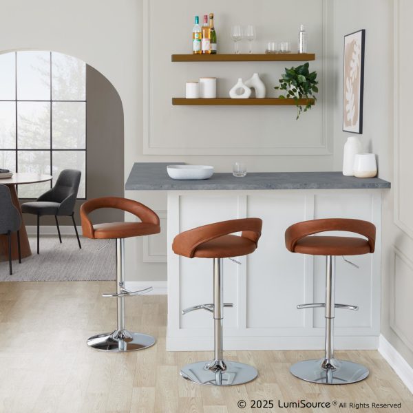 Grotto Camel Faux Leather Chrome Adjustable Contemporary Barstools Set of 2