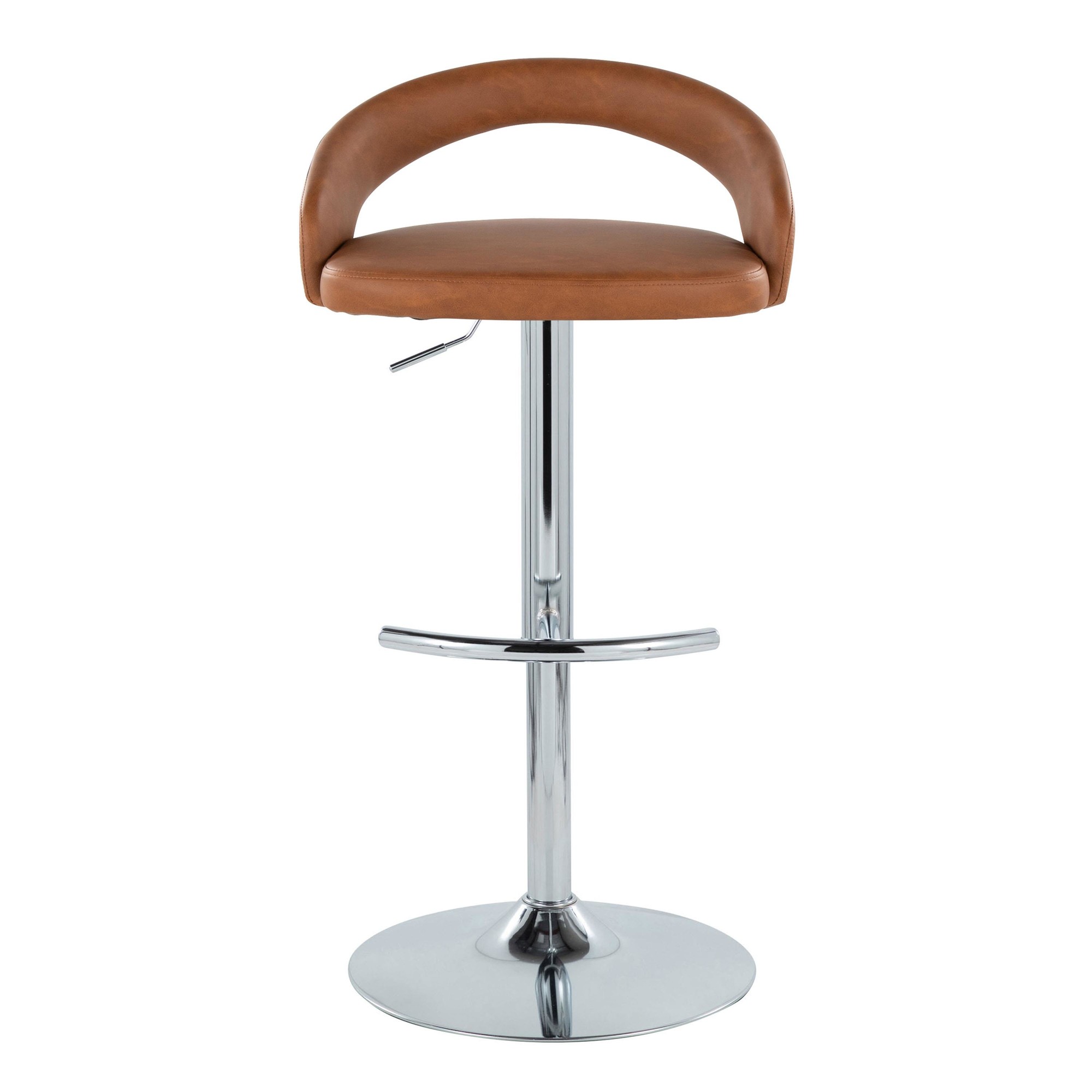 Grotto Camel Faux Leather Chrome Adjustable Contemporary Barstools (Set of 2) 8 Grotto Camel Faux Leather Chrome Adjustable Contemporary Barstools (Set of 2) - Image 8