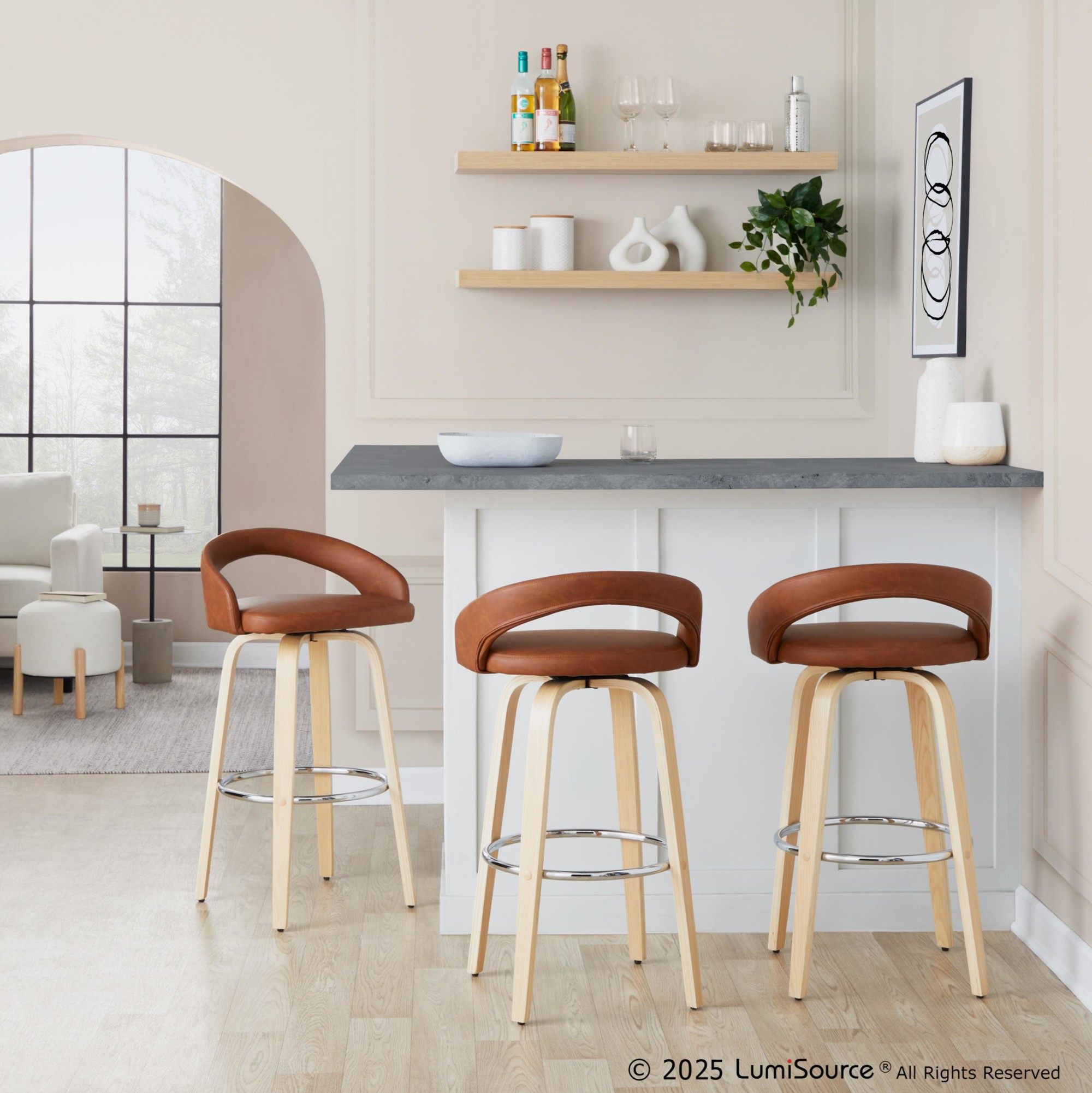 Grotto Camel Faux Leather Contemporary 30-Inch Barstool (Set of 2) 2 Grotto Camel Faux Leather Contemporary 30-Inch Barstool (Set of 2) - Image 2