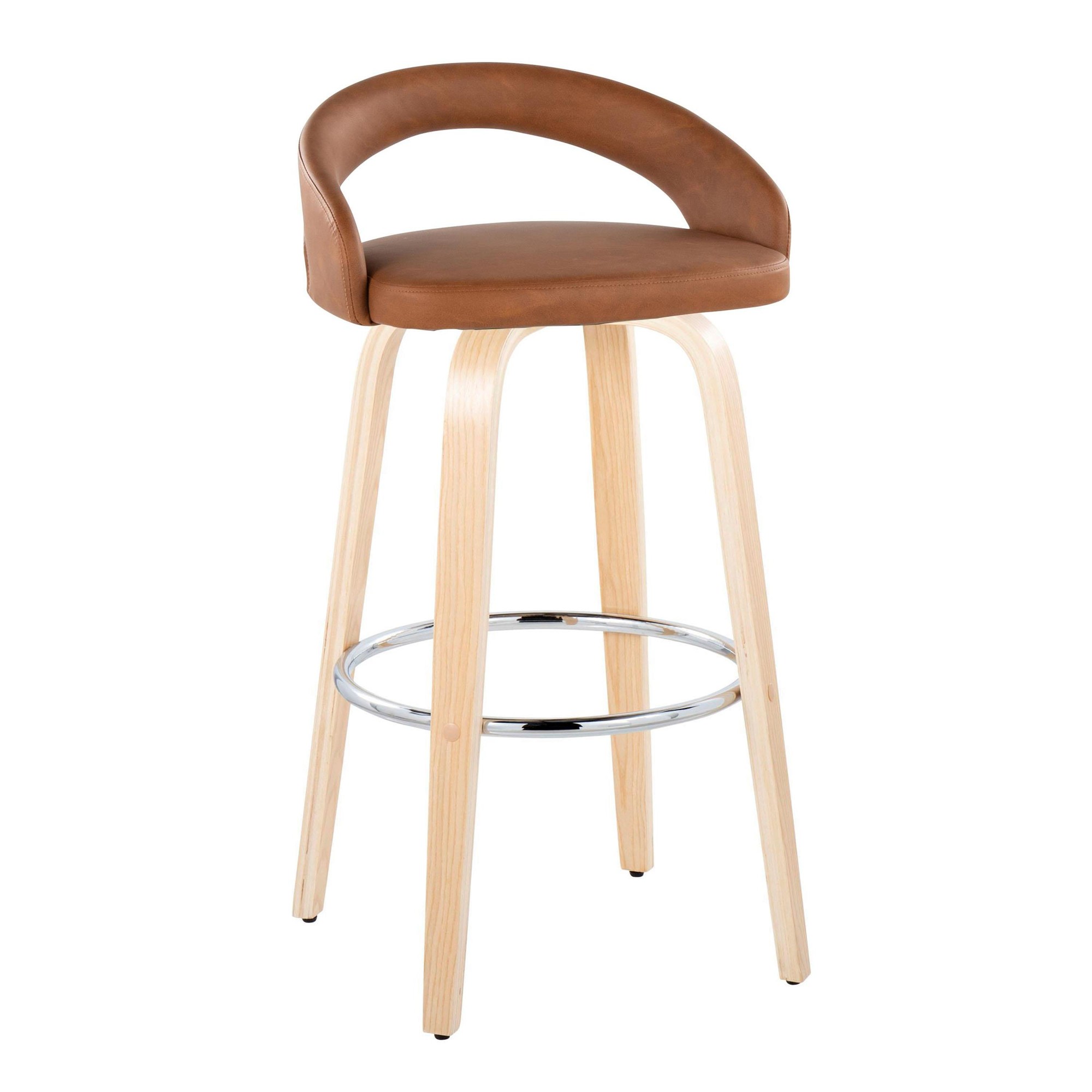 Grotto Camel Faux Leather Contemporary 30-Inch Barstool (Set of 2) 4 Grotto Camel Faux Leather Contemporary 30-Inch Barstool (Set of 2) - Image 4