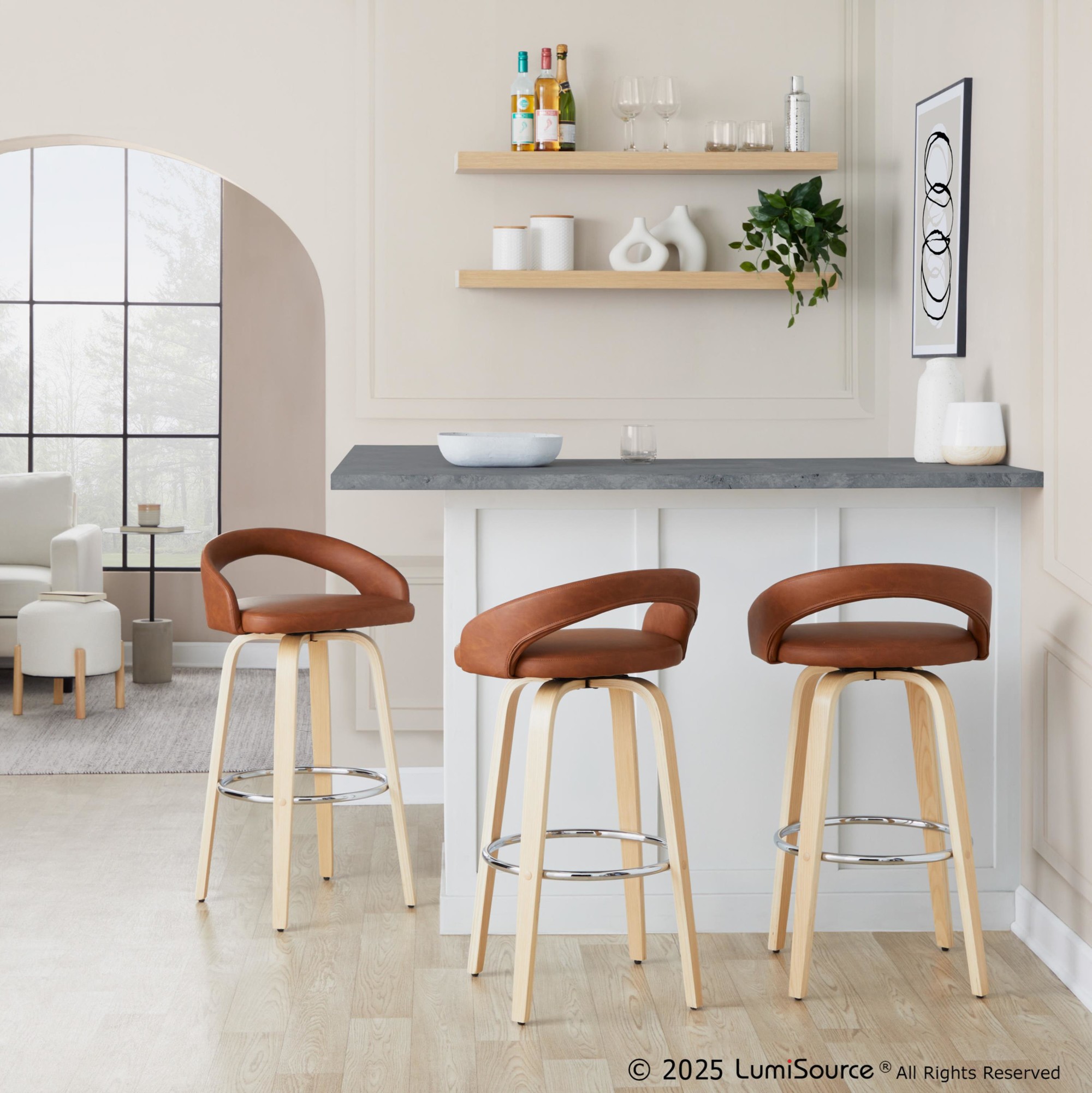 Grotto Camel Faux Leather Contemporary 30-Inch Barstool (Set of 2) 1 Grotto Camel Faux Leather Contemporary 30-Inch Barstool (Set of 2)