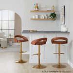 Grotto Camel Faux Leather Gold Contemporary Adjustable Barstools (Set of 2) 12 Grotto Camel Faux Leather Gold Contemporary Adjustable Barstools (Set of 2)