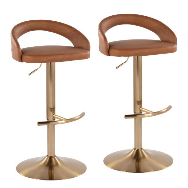 Grotto Camel Faux Leather Gold Contemporary Adjustable Barstools Set of 2 2