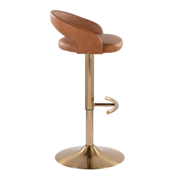 Grotto Camel Faux Leather Gold Contemporary Adjustable Barstools Set of 2 4