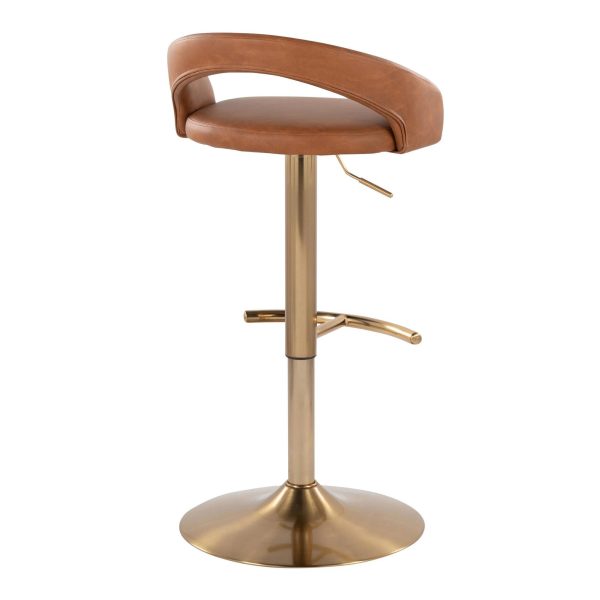 Grotto Camel Faux Leather Gold Contemporary Adjustable Barstools Set of 2 5