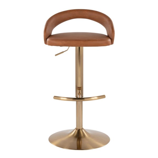 Grotto Camel Faux Leather Gold Contemporary Adjustable Barstools Set of 2 7