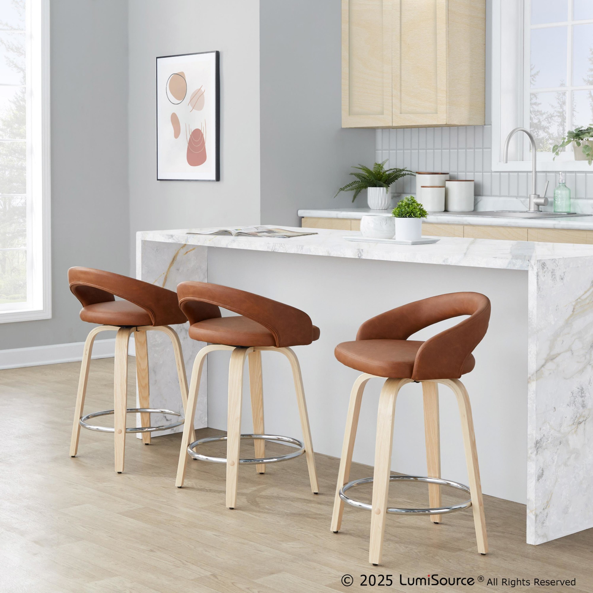 Grotto Camel Faux Leather Swivel Counter Stool (Set of 2) 2 Grotto Camel Faux Leather Swivel Counter Stool (Set of 2) - Image 2