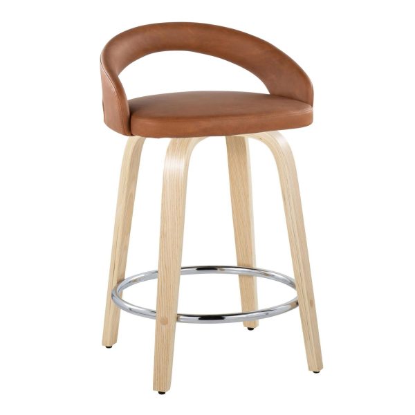 Grotto Camel Faux Leather Swivel Counter Stool Set of 2 3