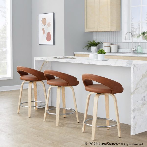 Grotto Camel Faux Leather Swivel Counter Stool Set of 2