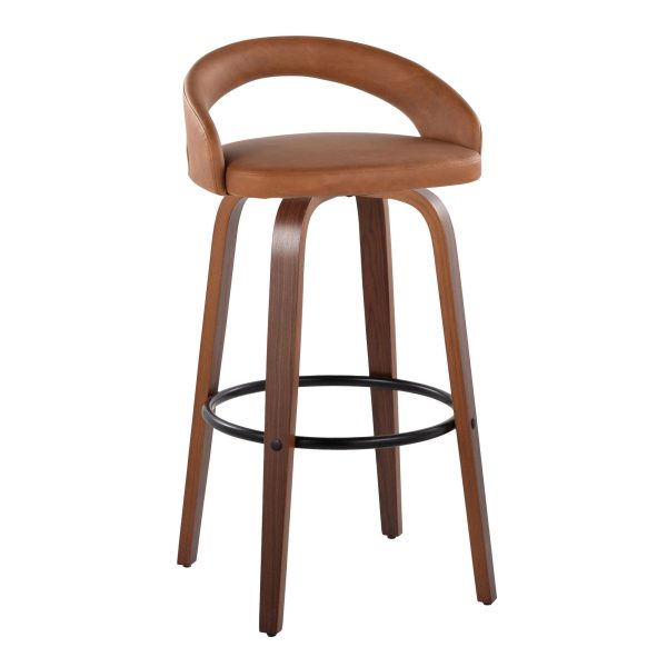 Grotto Camel Faux Leather Walnut Contemporary 30 Inch Barstools Set of 2 1