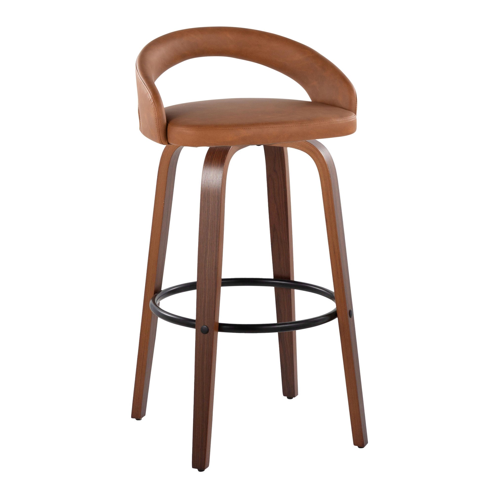 Grotto Camel Faux Leather Walnut Contemporary 30-Inch Barstools (Set of 2) 2 Grotto Camel Faux Leather Walnut Contemporary 30-Inch Barstools (Set of 2) - Image 2