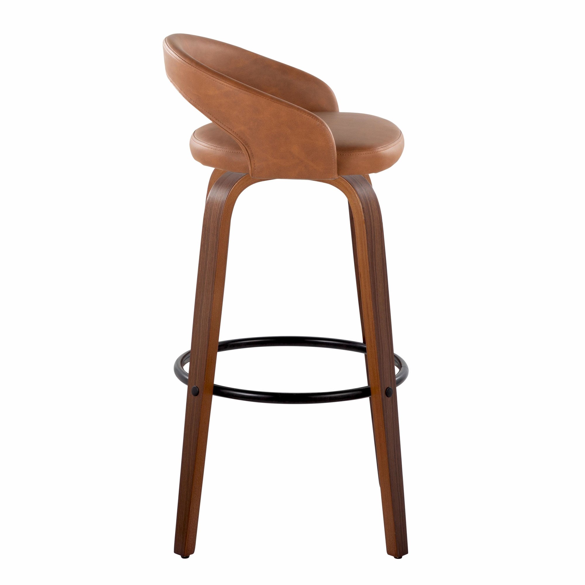 Grotto Camel Faux Leather Walnut Contemporary 30-Inch Barstools (Set of 2) 3 Grotto Camel Faux Leather Walnut Contemporary 30-Inch Barstools (Set of 2) - Image 3