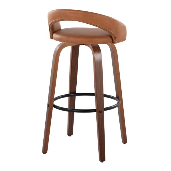 Grotto Camel Faux Leather Walnut Contemporary 30 Inch Barstools Set of 2 3