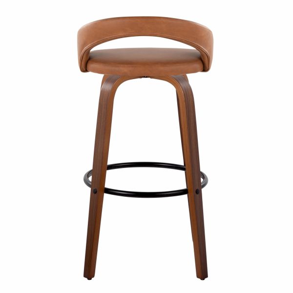 Grotto Camel Faux Leather Walnut Contemporary 30 Inch Barstools Set of 2 4