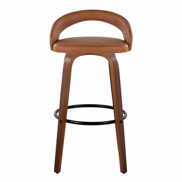 Grotto Camel Faux Leather Walnut Contemporary 30 Inch Barstools Set of 2 5