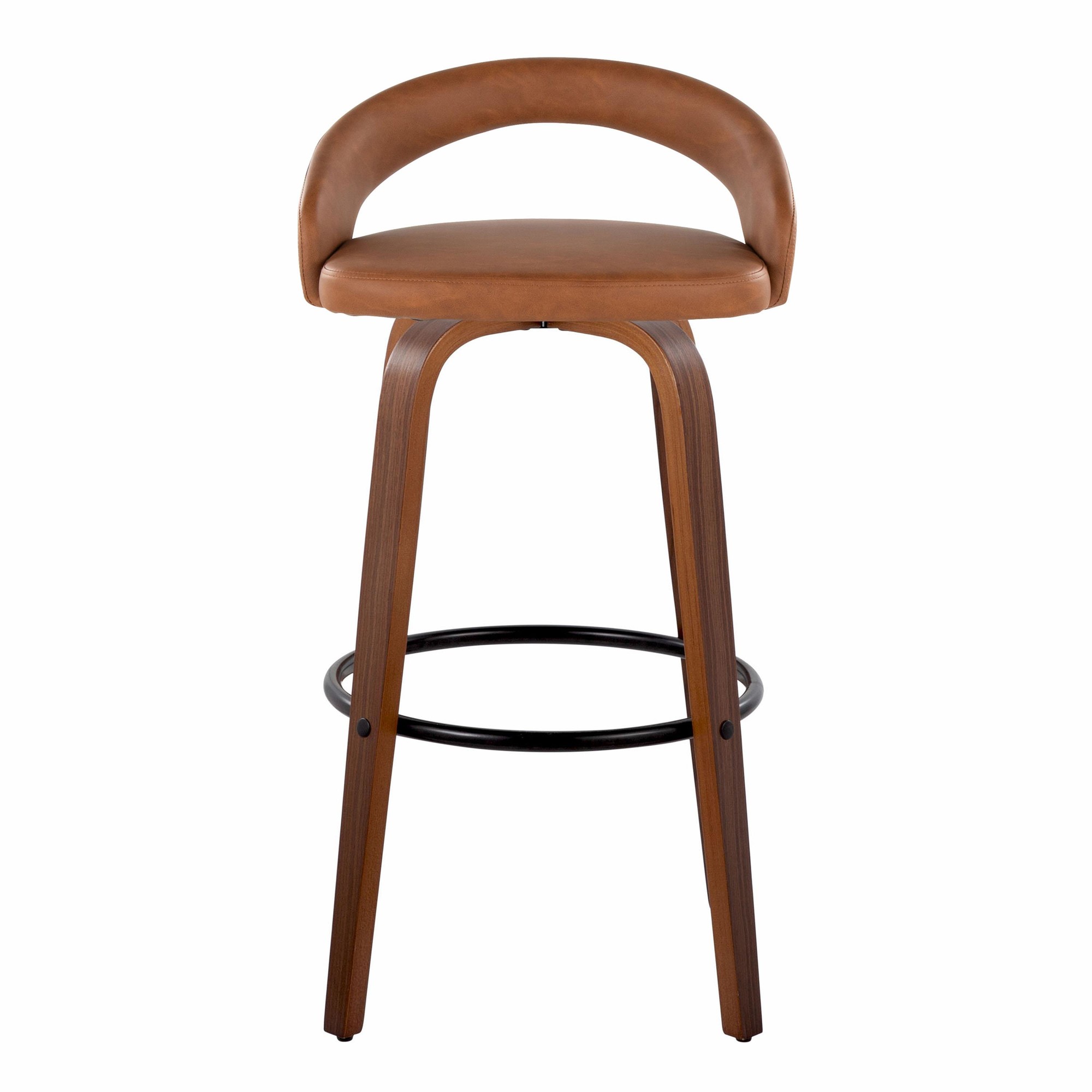 Grotto Camel Faux Leather Walnut Contemporary 30-Inch Barstools (Set of 2) 6 Grotto Camel Faux Leather Walnut Contemporary 30-Inch Barstools (Set of 2) - Image 6