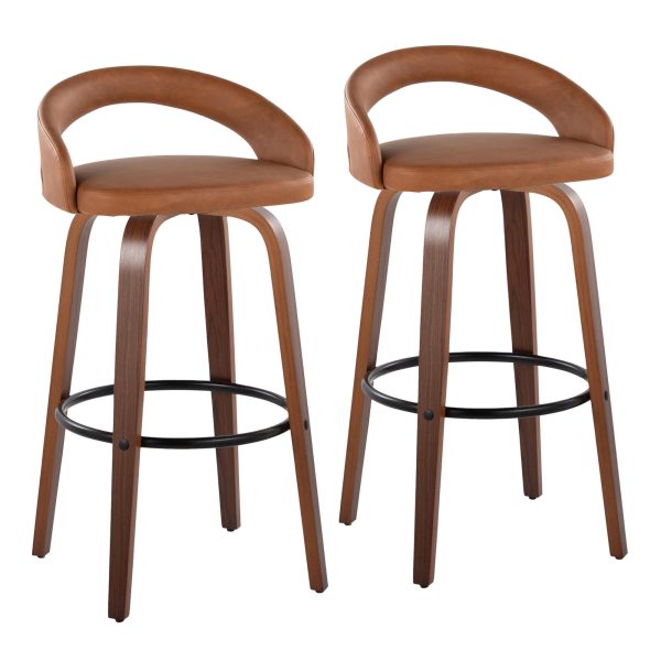 Grotto Camel Faux Leather Walnut Contemporary 30 Inch Barstools Set of 2