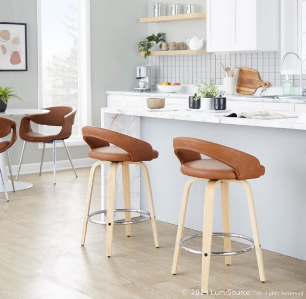 Grotto Camel Swivel 26 Inch Contemporary Counter Stools Set of 2 1