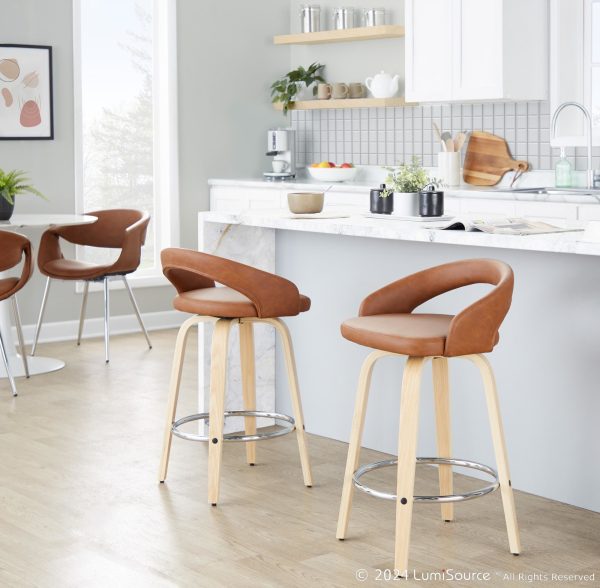 Grotto Camel Swivel 26 Inch Contemporary Counter Stools Set of 2