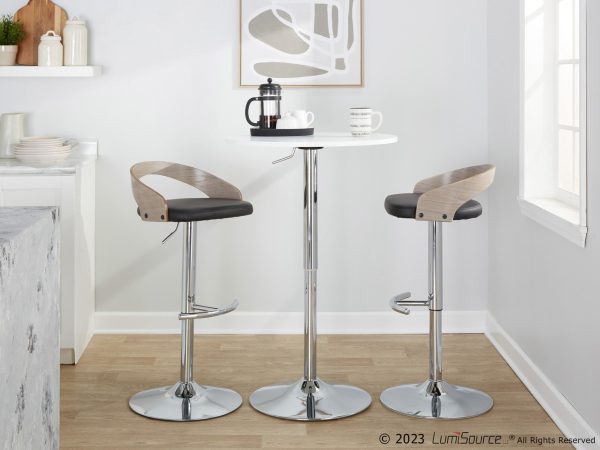 Grotto Chrome Black Faux Leather Adjustable Swivel Barstool Set of 2 2