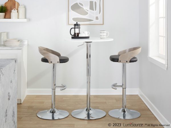 Grotto Chrome Black Faux Leather Adjustable Swivel Barstool Set of 2 3