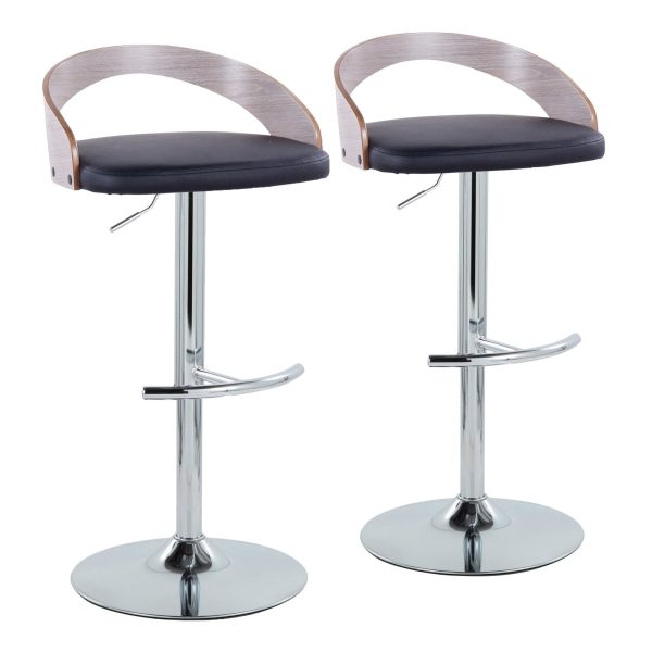 Grotto Chrome Black Faux Leather Adjustable Swivel Barstool Set of 2 4