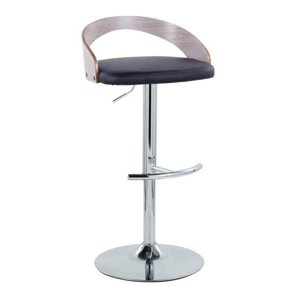 Grotto Chrome Black Faux Leather Adjustable Swivel Barstool Set of 2 5