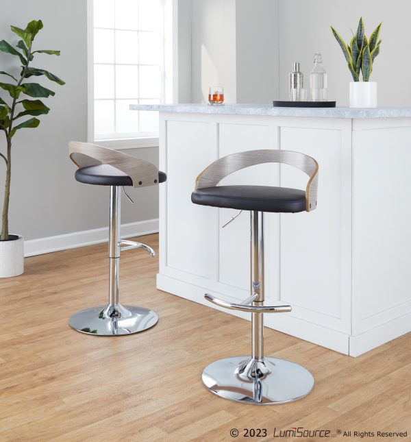 Grotto Chrome Black Faux Leather Adjustable Swivel Barstool Set of 2