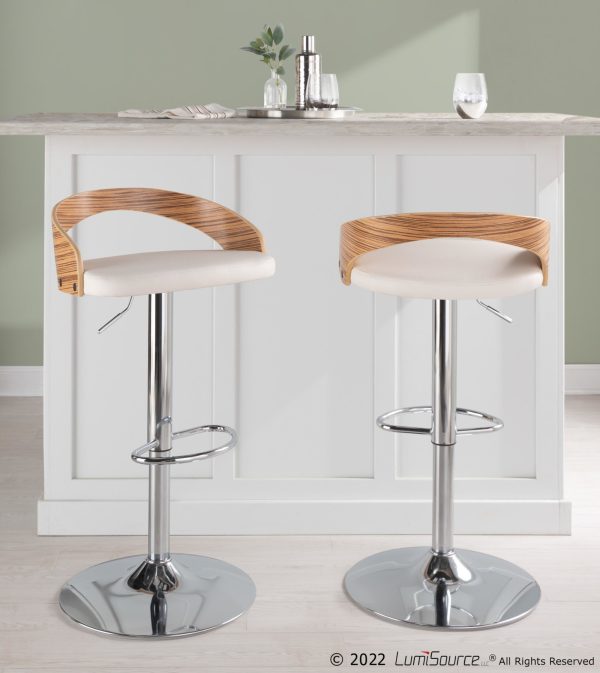 Grotto Chrome Zebra Wood Mid Century Modern Swivel Barstool Set of 2 1