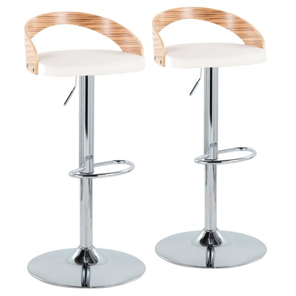 Grotto Chrome Zebra Wood Mid Century Modern Swivel Barstool Set of 2 2
