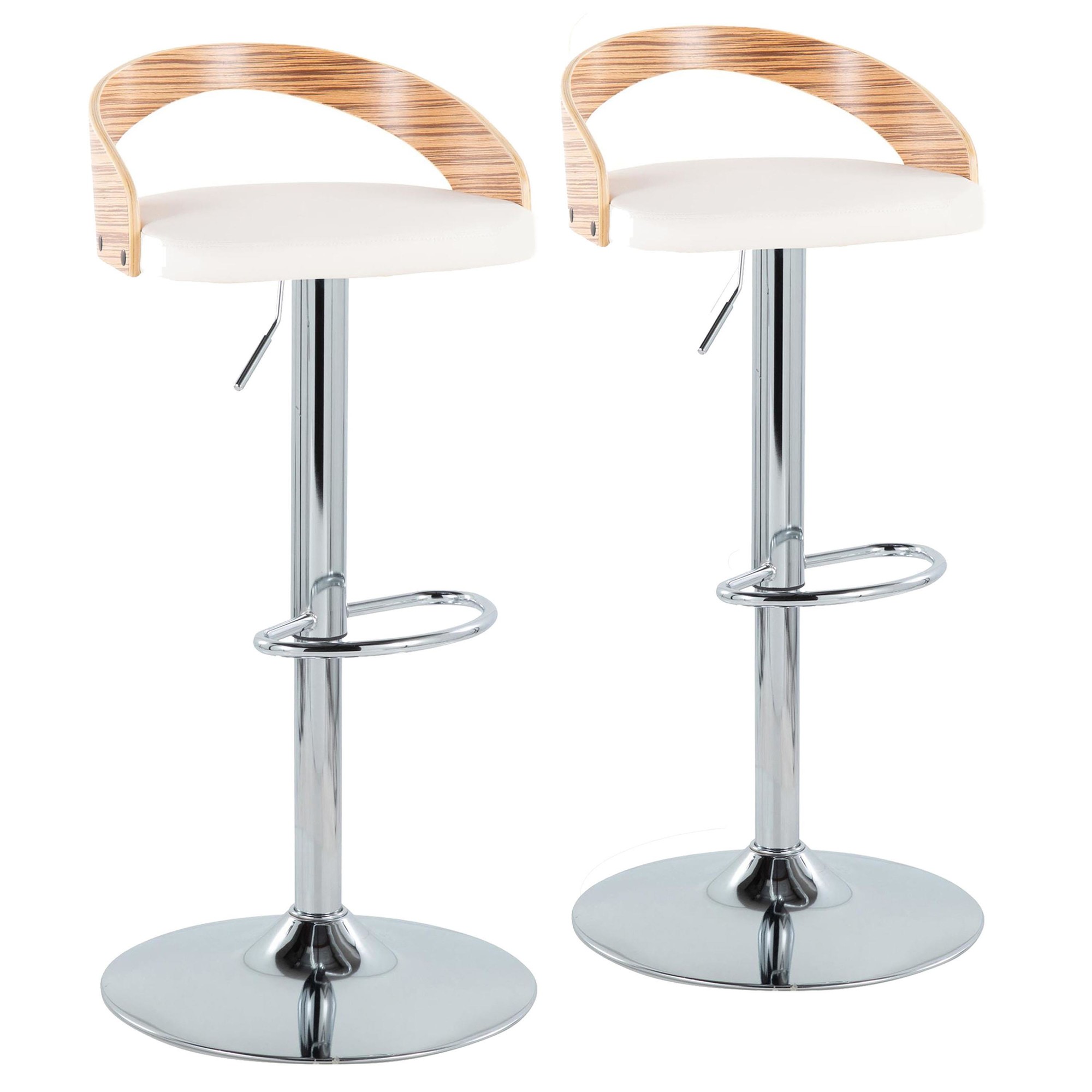 Grotto Chrome Zebra Wood Mid-Century Modern Swivel Barstool (Set of 2) 3 Grotto Chrome Zebra Wood Mid-Century Modern Swivel Barstool (Set of 2) - Image 3