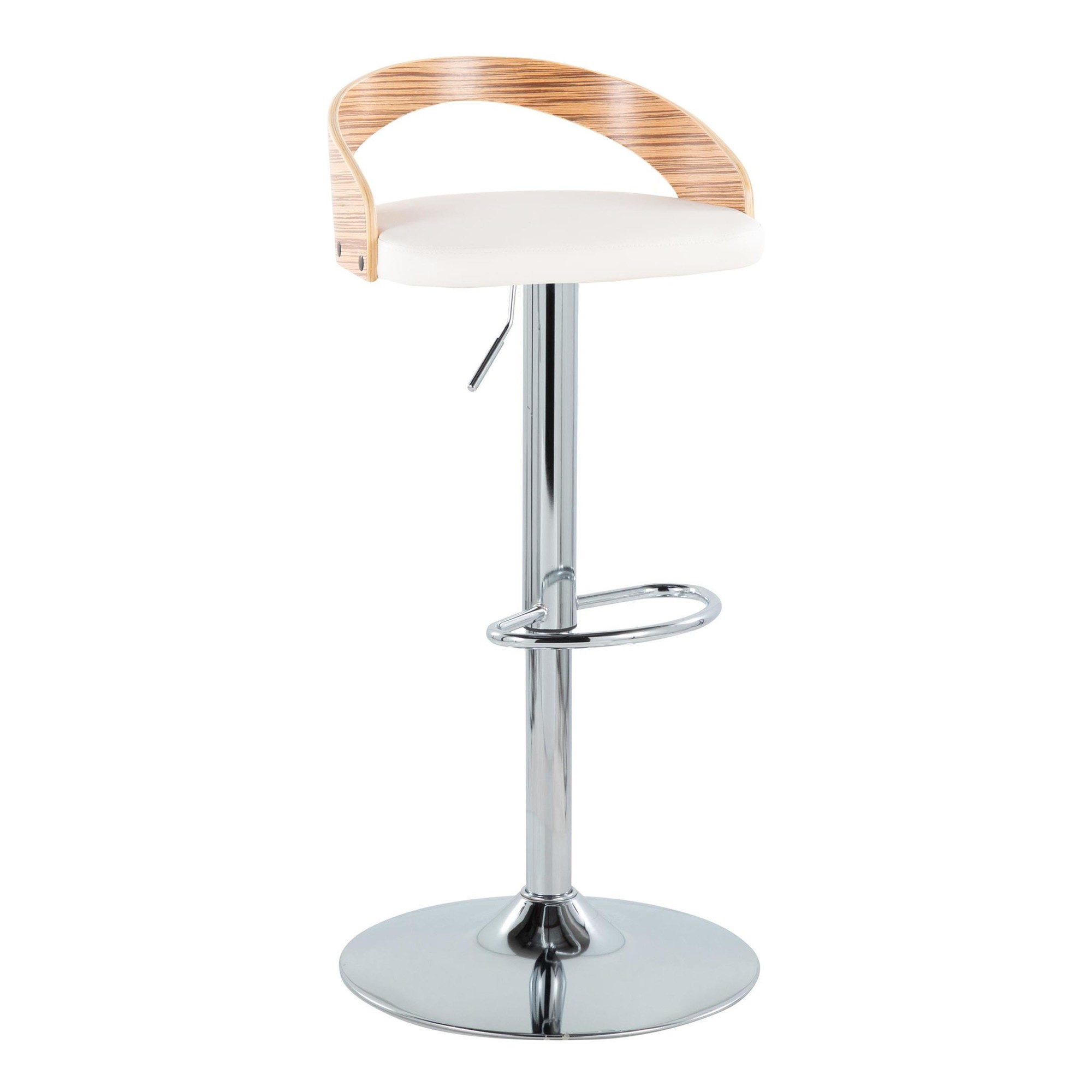 Grotto Chrome Zebra Wood Mid-Century Modern Swivel Barstool (Set of 2) 4 Grotto Chrome Zebra Wood Mid-Century Modern Swivel Barstool (Set of 2) - Image 4