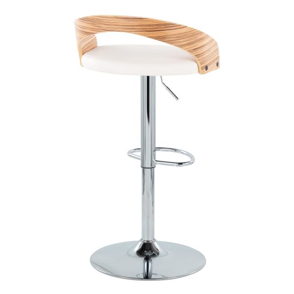 Grotto Chrome Zebra Wood Mid Century Modern Swivel Barstool Set of 2 5