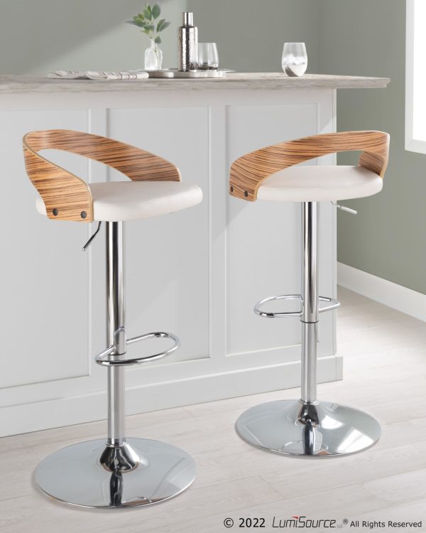 Grotto Chrome Zebra Wood Mid Century Modern Swivel Barstool Set of 2
