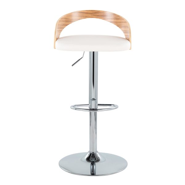 Grotto Chrome Zebra Wood Mid Century Modern Swivel Barstool Set of 2 7