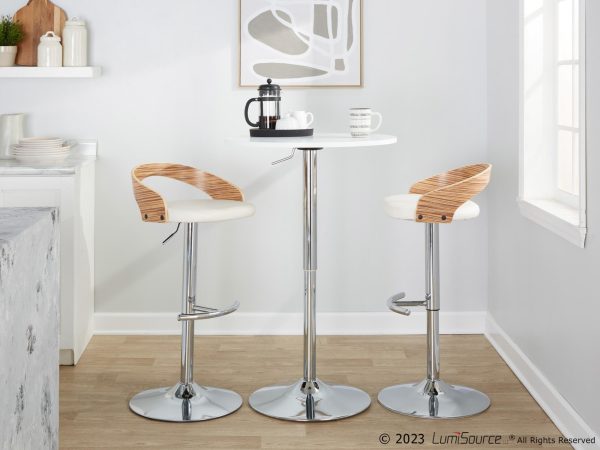 Grotto Chrome Zebra Wood White Faux Leather Swivel Barstools Set of 2 3