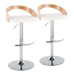 Grotto Chrome Zebra Wood White Faux Leather Swivel Barstools (Set of 2) 17 Grotto Chrome Zebra Wood White Faux Leather Swivel Barstools (Set of 2)