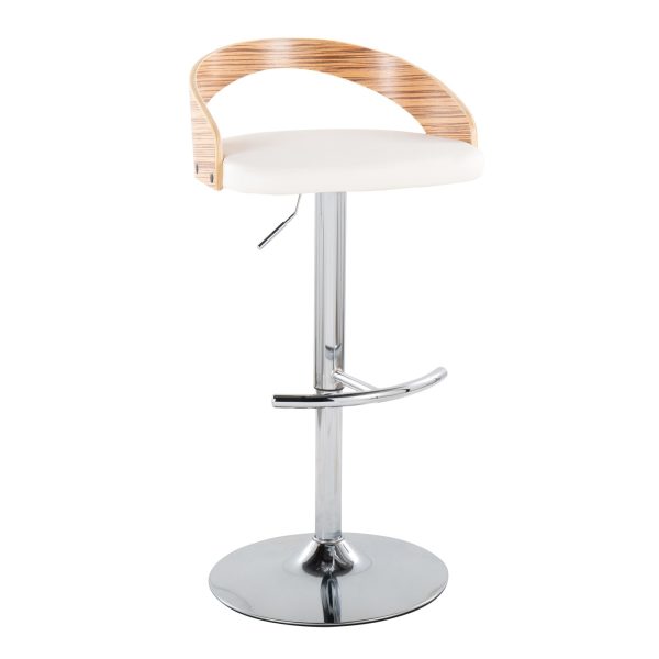 Grotto Chrome Zebra Wood White Faux Leather Swivel Barstools Set of 2 5