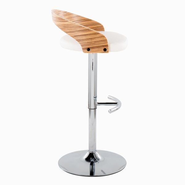 Grotto Chrome Zebra Wood White Faux Leather Swivel Barstools Set of 2 6