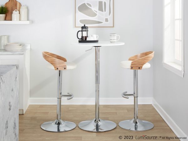 Grotto Chrome Zebra Wood White Faux Leather Swivel Barstools Set of 2